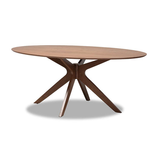 Monte Mid-Century Modern Walnut Brown Finished Wood 71-Inch Oval Dining Table