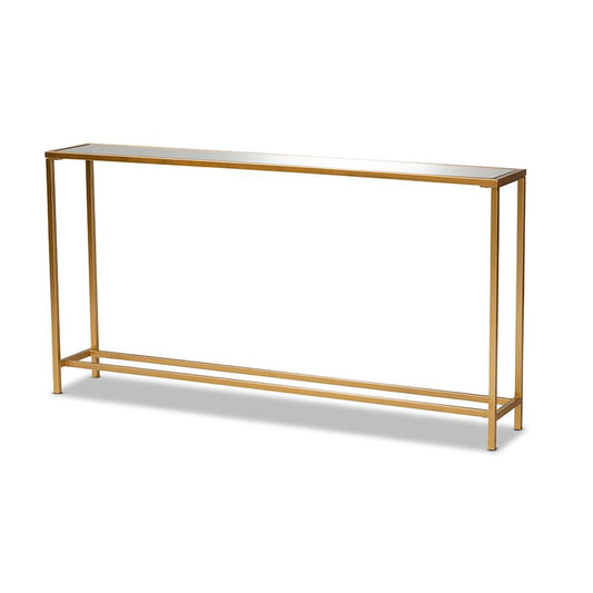 Glam Gold Finished Metal and Mirrored Glass Console Table