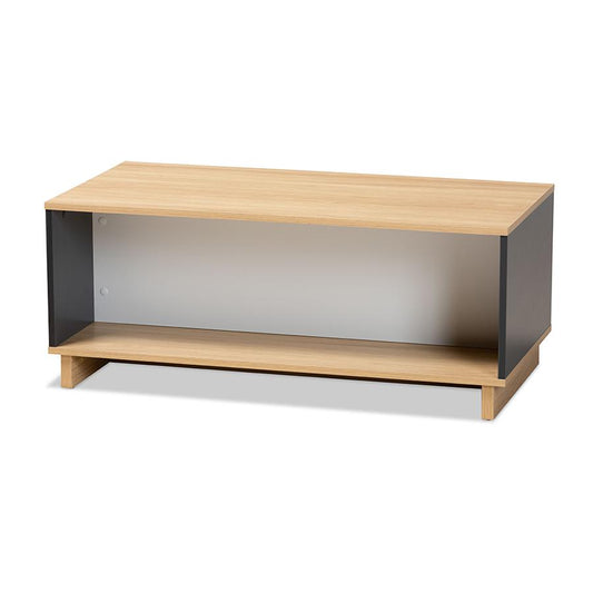 Baxton Studio Marigold Modern and Contemporary Multicolor Oak Brown and Grey Finished Wood Storage Coffee Table