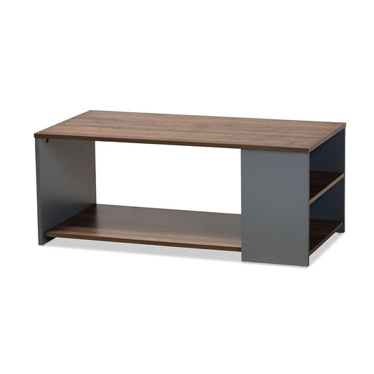 Two-Tone Walnut Brown and Grey Finished Wood Storage Coffee Table