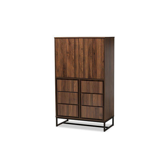 Walnut Brown Finished Wood and Black Finished Metal Multipurpose Storage Cabinet