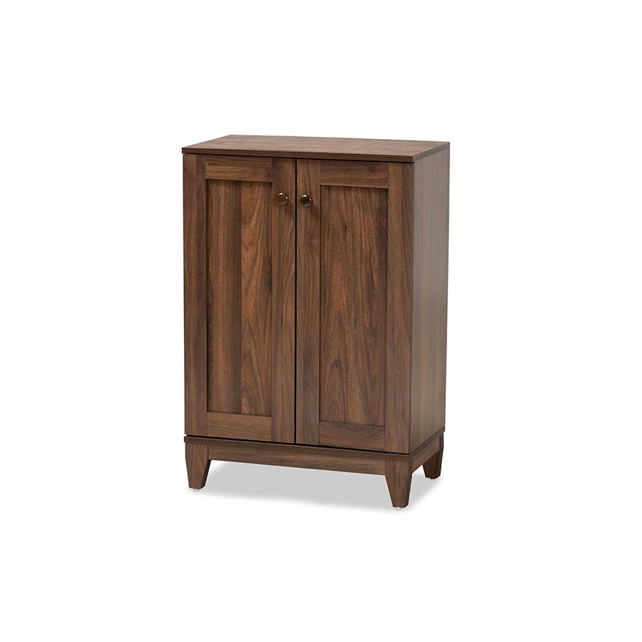 Walnut Brown Finished Wood 2-Door Shoe Storage Cabinet