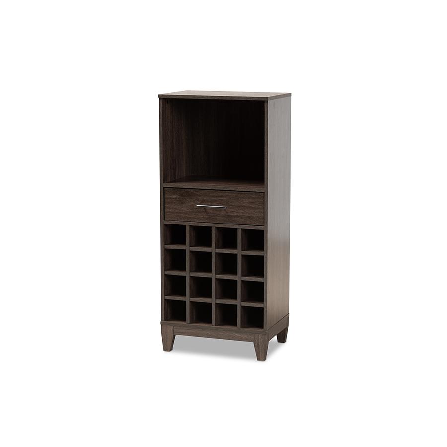 Dark Brown Finished Wood 1-Drawer Wine Storage Cabinet