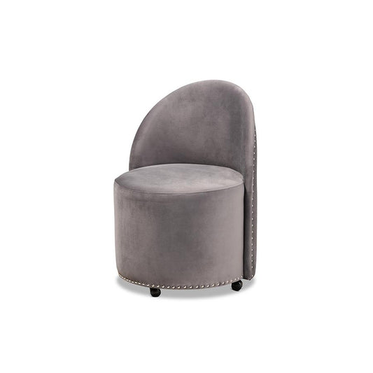 Bethel Glam and Luxe Grey Velvet Fabric Upholstered Rolling Accent Chair