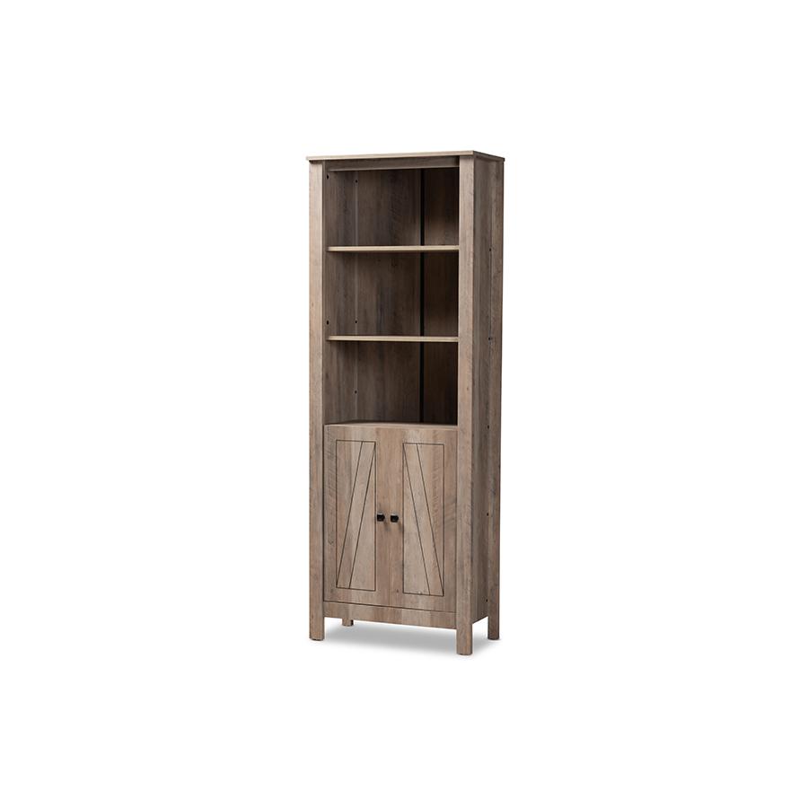 Transitional Rustic Oak Finished Wood 2-Door Bookcase