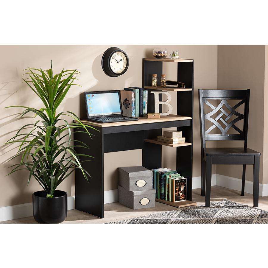 Baxton Studio Callahan Modern and Contemporary Two-Tone Dark Grey and Oak Finished Wood Desk with Shelves