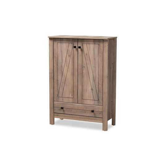 Transitional Rustic Oak Finished Wood 1-Drawer Shoe Cabinet