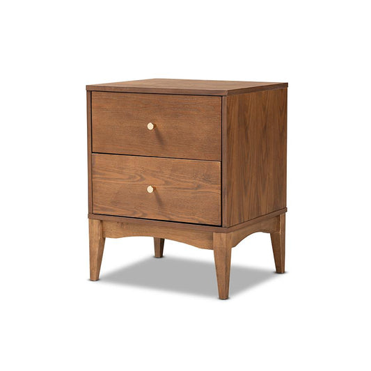 Landis Mid-Century Modern Ash Walnut Finished Wood 2-Drawer Nightstand