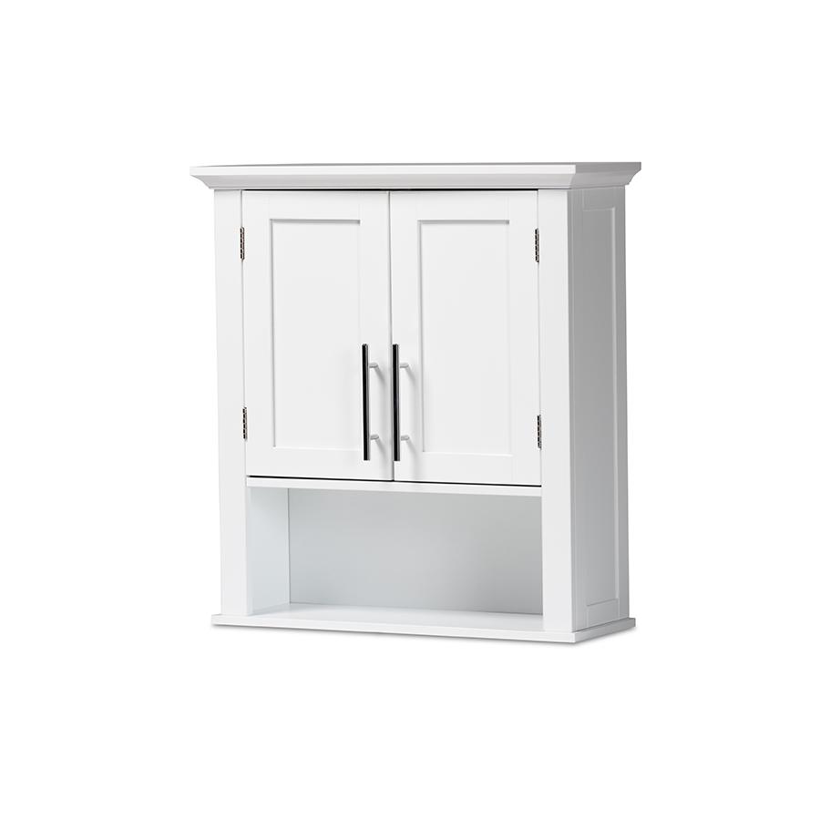 White Finished Wood 2-Door Bathroom Wall Storage Cabinet