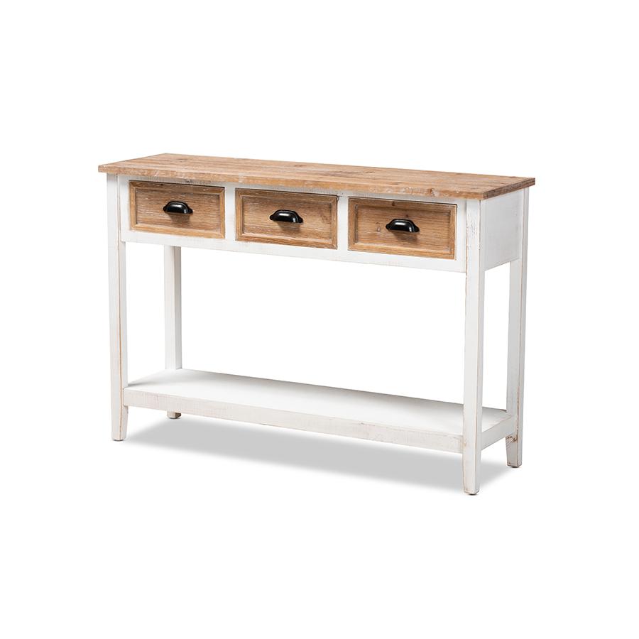 Oak Brown Finished Wood 3-Drawer Console Table