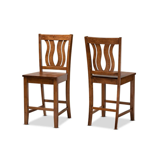 Transitional Walnut Brown Finished Wood 2-Piece Counter Stool Set