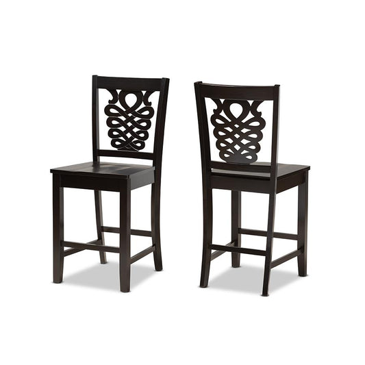 Transitional Dark Brown Finished Wood 2-Piece Counter Stool Set