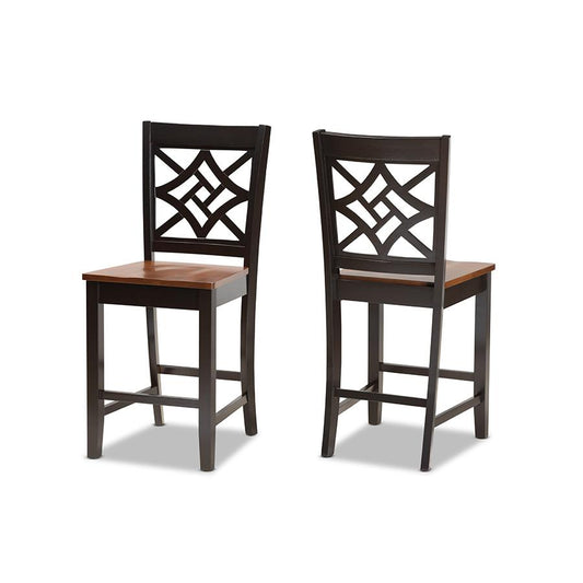 Two-Tone Dark Brown and Walnut Brown Finished Wood 2-Piece Counter Stool Set