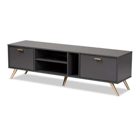 Kelson Modern and Contemporary Dark Grey and Gold Finished Wood TV Stand