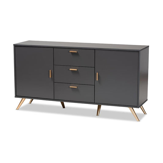 Dark Grey and Gold Finished Wood 2-Door Sideboard Buffet