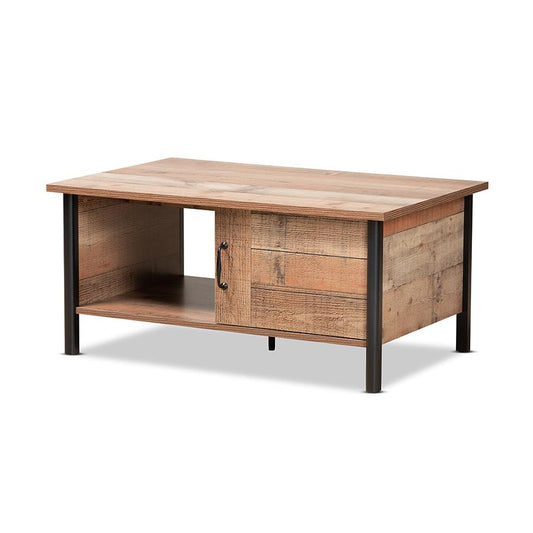 Baxton Studio Vaughan Modern and Contemporary Two-Tone Rustic Oak Brown and Black Finished Wood Coffee Table