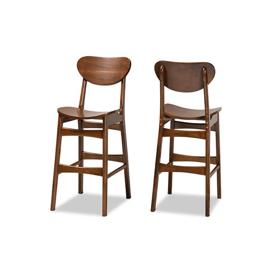 Katya Mid-Century Modern Walnut Brown Finished Wood 2-Piece Bar Stool Set