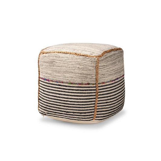 Bohemian Multi-Colored Handwoven Wool Blend Pouf Ottoman