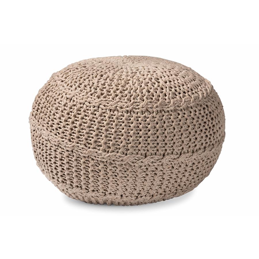 Palmas Modern and Contemporary Bohemian Beige Handwoven Pet Yarn Pouf Ottoman