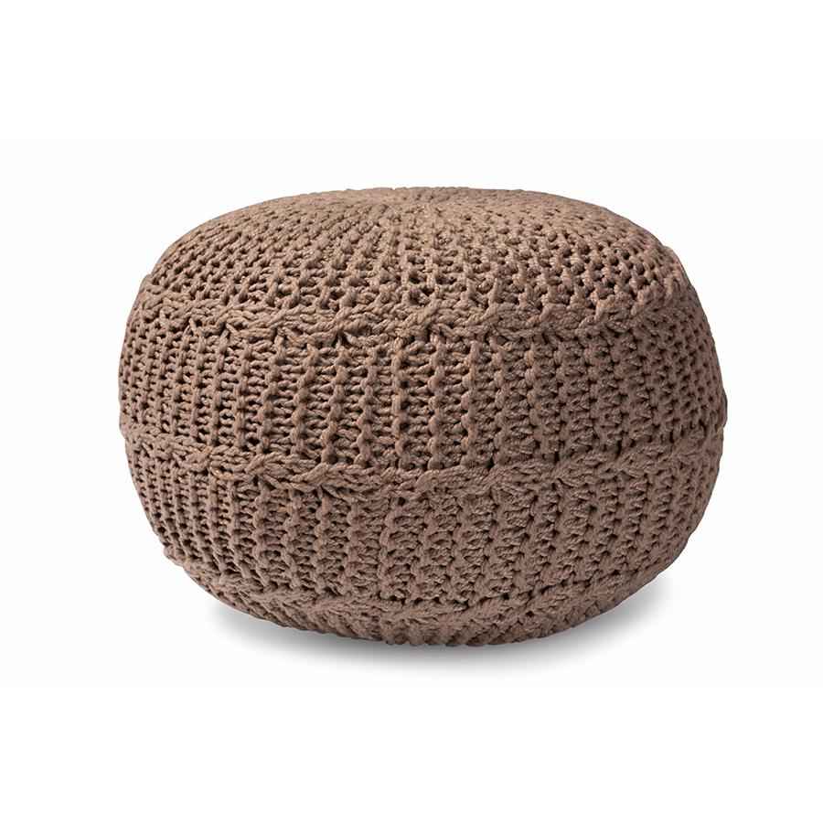 Palmas Modern and Contemporary Bohemian Taupe Handwoven Pet Yarn Pouf Ottoman