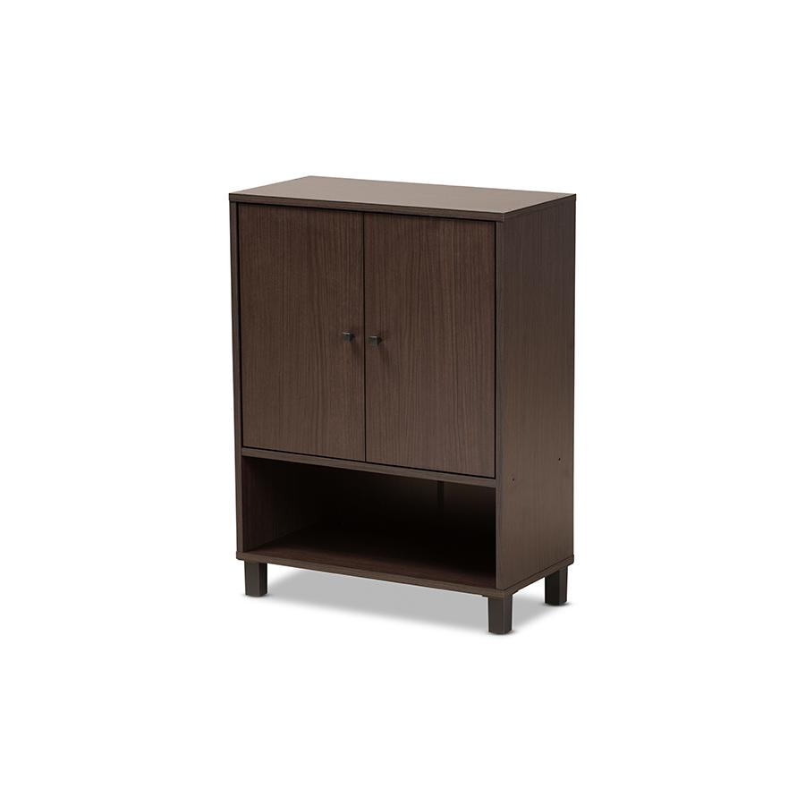 Dark Brown Finished Wood 2-Door Entryway Shoe Storage Cabinet with Bottom Shelf