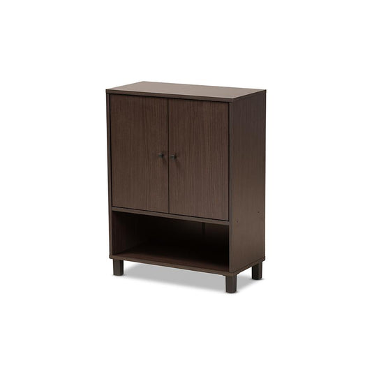 Dark Brown Finished Wood 2-Door Entryway Shoe Storage Cabinet with Bottom Shelf