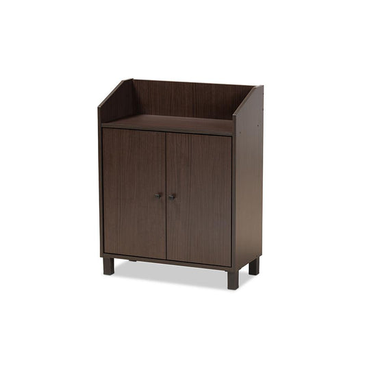 Dark Brown Finished Wood 2-Door Entryway Shoe Storage Cabinet with Top Shelf