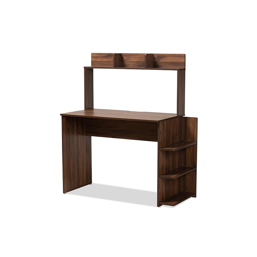 Garnet Modern and Contemporary Walnut Brown Finished Wood Desk with Shelves