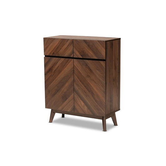 Baxton Studio Hartman Mid-Century Modern Walnut Brown Finished Wood Shoe Cabinet