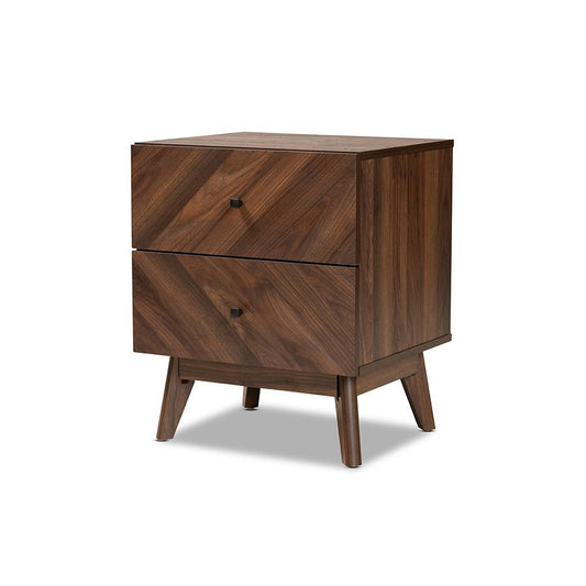 Hartman Mid-Century Modern Walnut Brown Finished Wood 2-Drawer Nightstand