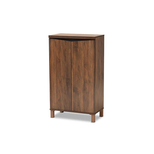 Two-Tone Walnut Brown and Dark Grey Finished Wood 2-Door Shoe Storage Cabinet