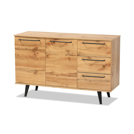 Transitional Oak Brown Finished Wood 3-Drawer Sideboard Buffet