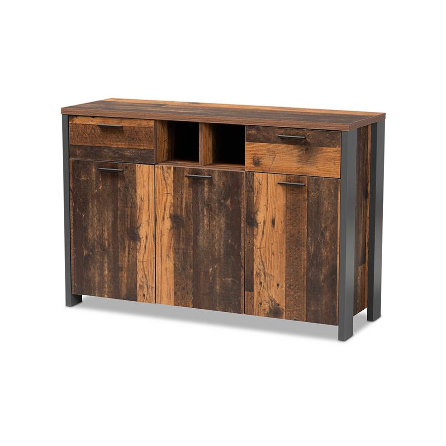 Rustic Brown Finished Wood and Grey Metal 2-Door Sideboard Buffet