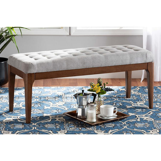 Baxton Studio Walsh Mid-Century Modern Grey Fabric Upholstered and Walnut Brown Finished Wood Dining Bench