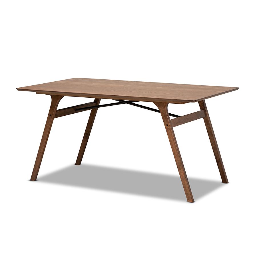 Saxton Mid-Century Modern Transitional Walnut Brown Finished Wood Dining Table