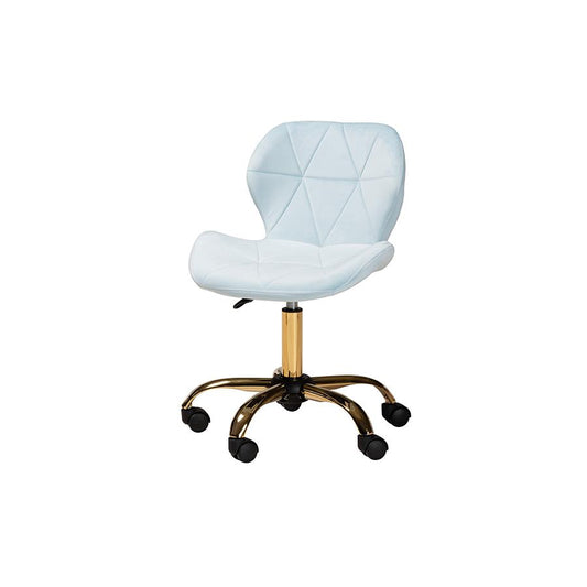 Glam and Luxe Aqua Velvet Fabric and Gold Metal Swivel Office Chair