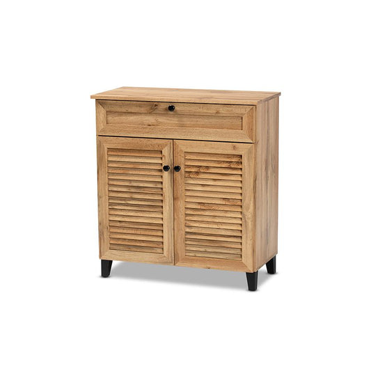 Oak Brown Finished Wood 1-Drawer Shoe Storage Cabinet