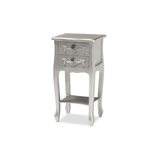 Baxton Studio Eliya Classic and Traditional Brushed Silver Finished Wood 2-Drawer Nightstand