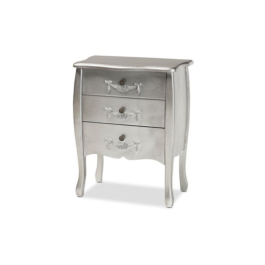 Traditional Brushed Silver Finished Wood 3-Drawer Storage Cabinet