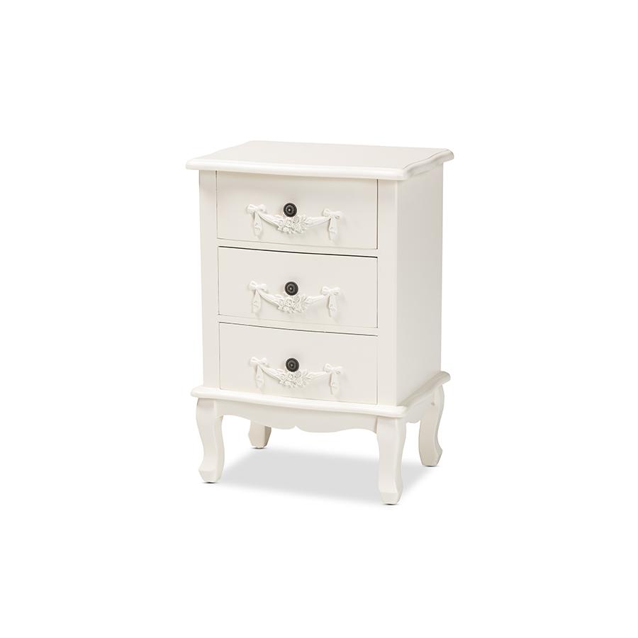 Baxton Studio Callen Classic and Traditional White Finished Wood 3-Drawer Nightstand