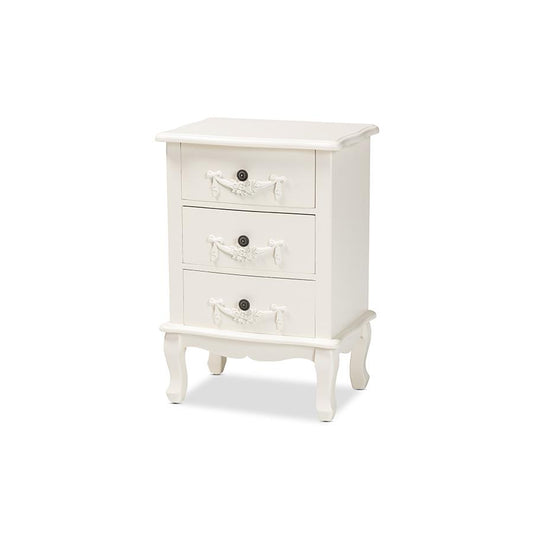 Baxton Studio Callen Classic and Traditional White Finished Wood 3-Drawer Nightstand