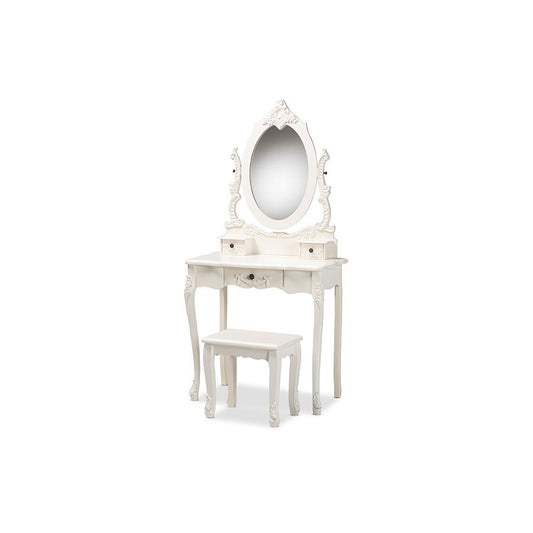 Baxton Studio Macsen Classic and Traditional White Finished Wood 2-Piece Vanity Set with Adjustable Mirror