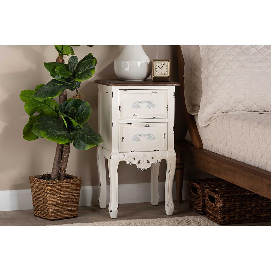 Baxton Studio Levron Classic and Traditional Two-Tone Walnut Brown and Antique White Finished Wood 2-Drawer Nightstand