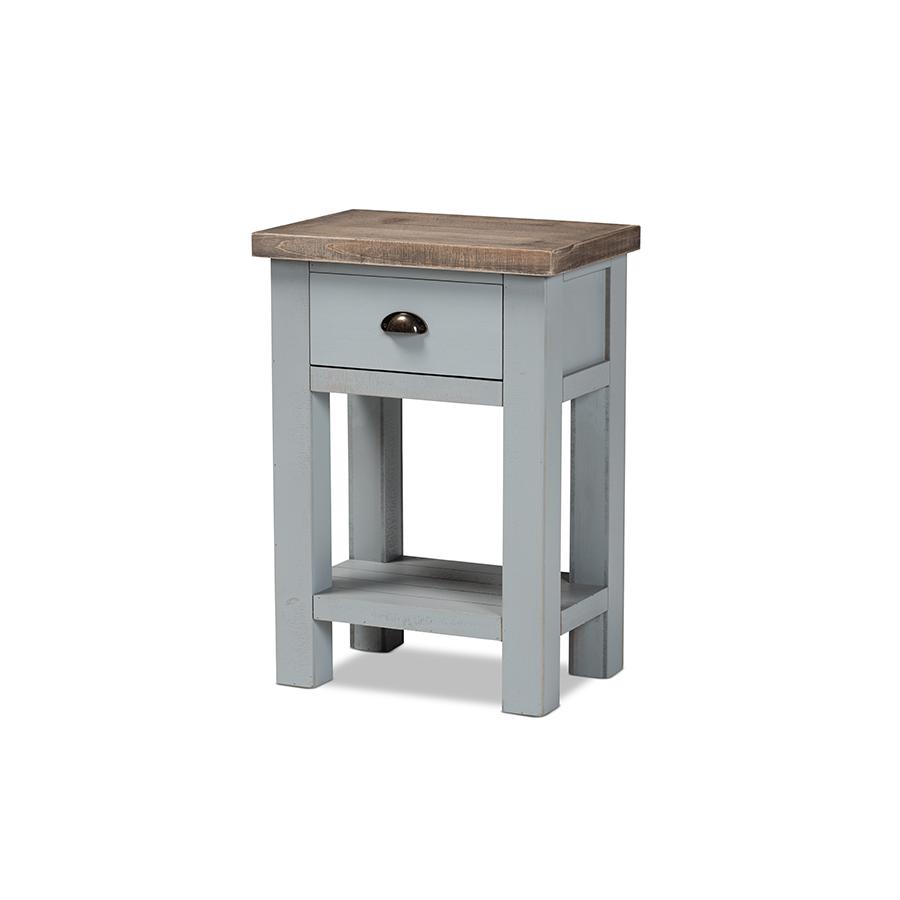 Baxton Studio Hastin Classic and Traditional Two-Tone Grey and Antique Brown Finished Wood 1-Drawer Nightstand