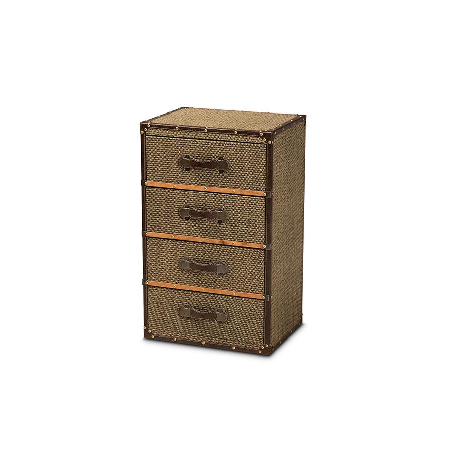 Owen Mid-Century Modern Brown Fabric Upholstered 4-Drawer Accent Storage Cabinet