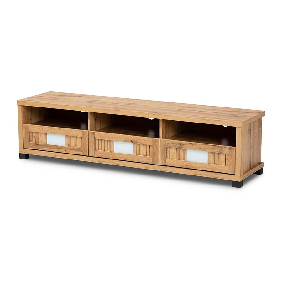 Gerhardine Oak Brown Modern and Contemporary Finished Wood 3-Drawer TV Stand