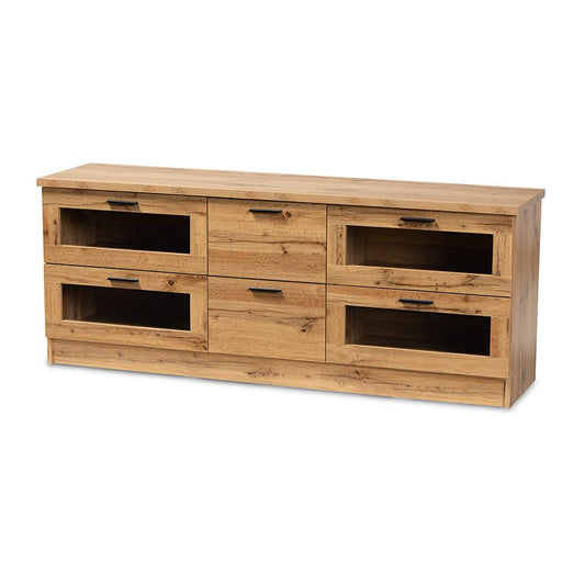 Adelino Modern and Contemporary Oak Brown Finished Wood 2-Drawer TV Stand