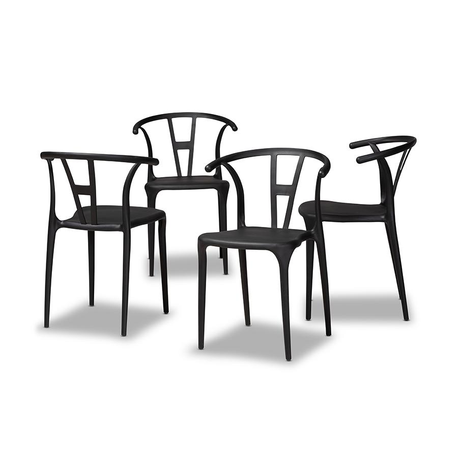 Warner Modern and Contemporary Black Plastic 4-Piece Dining Chair Set