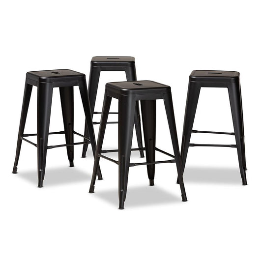 Industrial Black Finished Metal 4-Piece Stackable Counter Stool Set