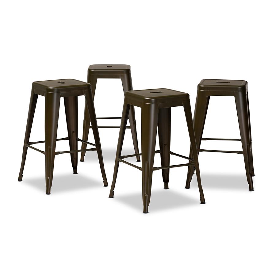 Industrial Gunmetal Finished Metal 4-Piece Stackable Counter Stool Set